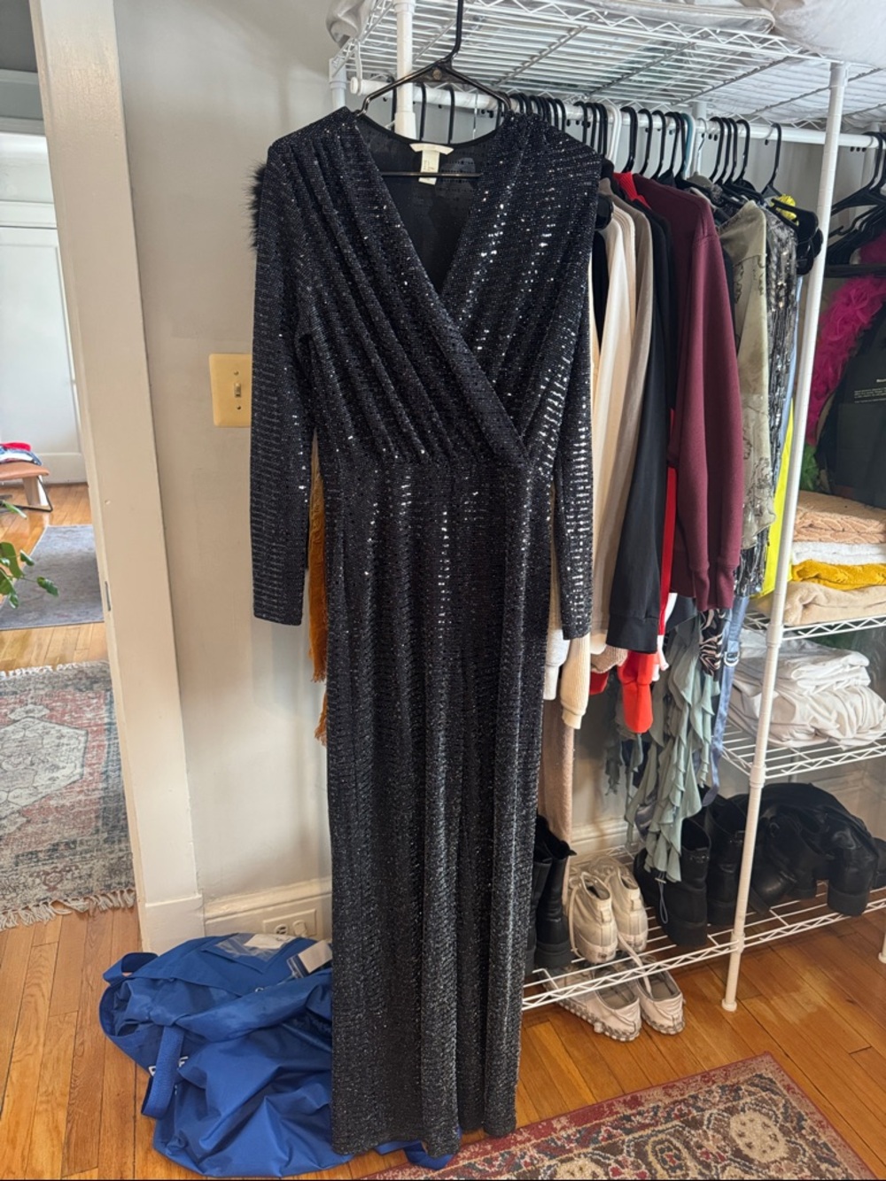 H&M Black Sequin Wrap-Front Jumpsuit